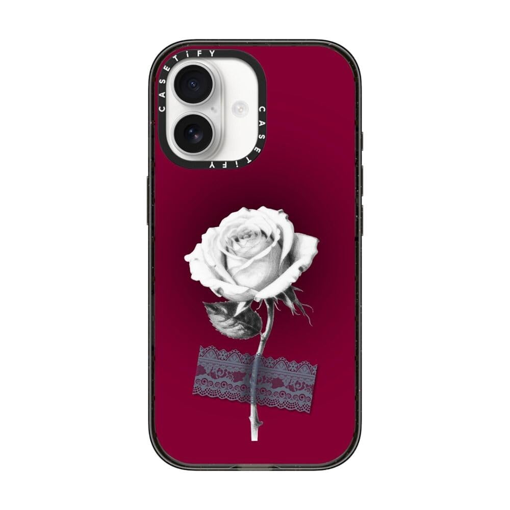 CASETiFY インパクト iPhone 17 ケース [MagSafe対応/薄型 軽量/耐衝撃] - White Rose With Lace - クリア ブラック