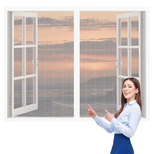 Cortina Mosquitera Magnetica 77 x 111 cm sin Taladrar Magnetica Imantada Exterior Corredera Fácil Instalación, Ajustable para Ventanas Balcón Patio, Blanco