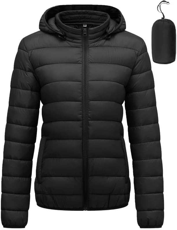 KVE Women's Hooded Packable Ultra Light Coat Warm Short Puffer Jacket