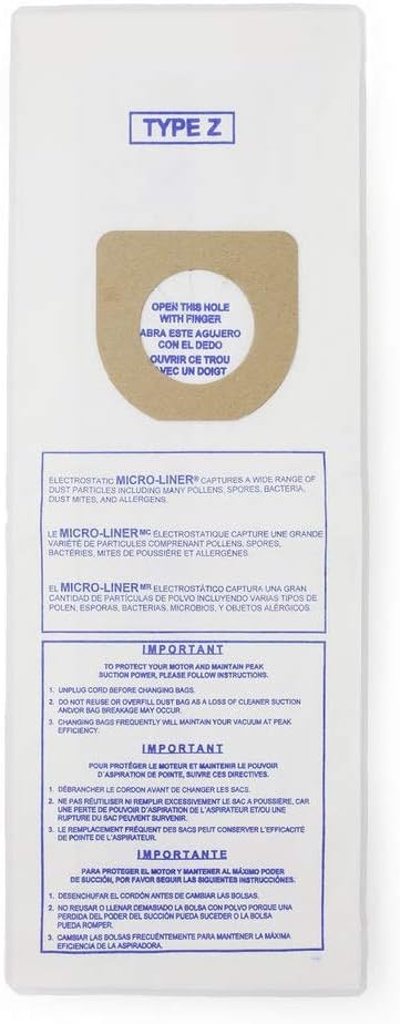 DVC Micro-Lined Paper Replacement Bags For Hoover Type Z Fit TurboPower, Power Drive, Dimension, Dirt FINDER, AutoDrive, PowerMax, Breathe Easy, and Caddy Vac - 10 Bags
