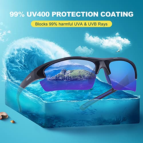 Duduma Polarized Sports Sunglasses For For Men Women Fishing Cycling Running Golf Driving Glasses Tr62 Superlight Frame (Black/Blue) #TOP1