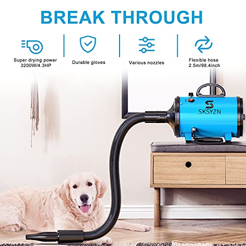 SKSYZN Dog Dryer 3200W/4.3HP Motor Stepless Adjustable Speed Dog Hair Dryer, Pet Dog Grooming Dryer Blower with 98.4… - Image 2