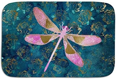 COW Pink Rose Gold Dragonfly Doormat,Decorative Door Mat,Indoor Outdoor Non-Slip Floor Mat,Front Door Mat, Waterproof Washable Quickly Absorb Moisture and Resist Dirt Rugs 23.6"(L) X 15.7"(W)