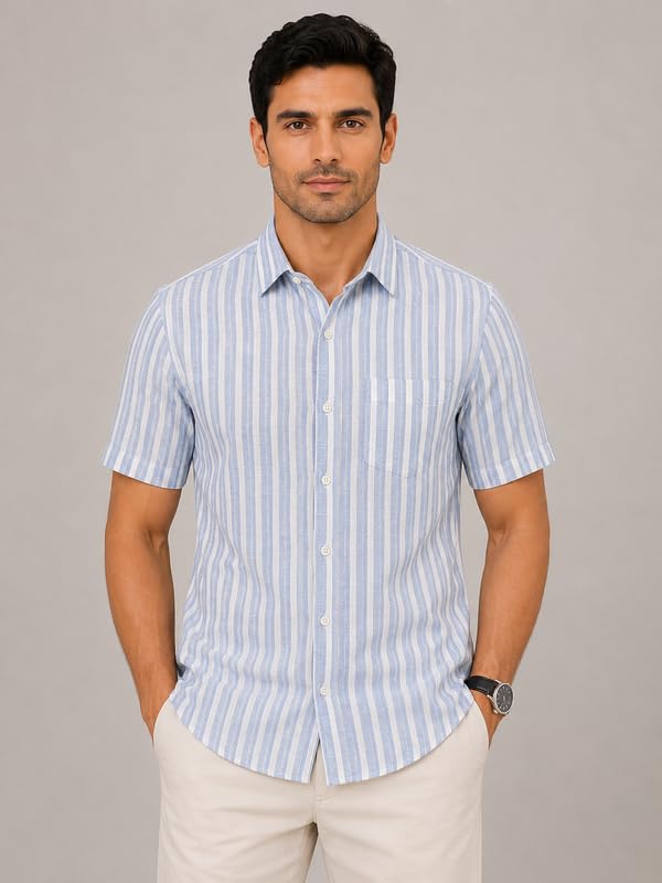 Image of MARK & ALBERT Half Sleeves Regular Fit Formal Shirt for Men Grey