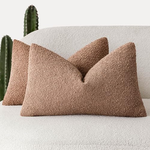 Image of Foindtower Pack of 2 Textured Boucle Throw Pillow Covers Accent Solid Decorative Lumbar Pillow Cases Cozy Couch Cushion Case for Chair Sofa Bedroom Living Room Home Decor 12x20 Inch Dusty Orange Hazel