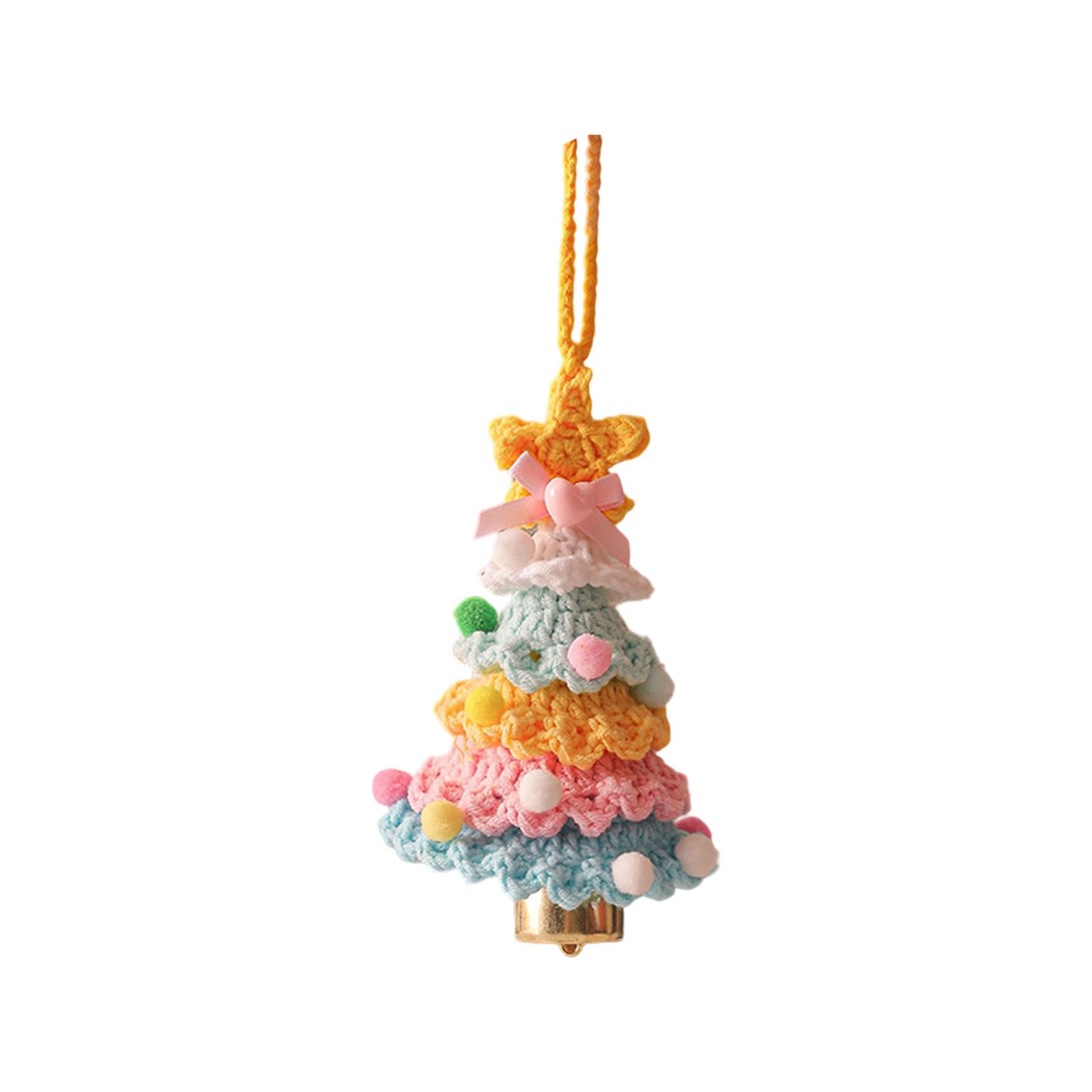Creative Crochet Christmas Tree Ornament with Bells Soft Materials Hanging Decoration Knitted Accent Easy Hanging Plush Holiday Decoration