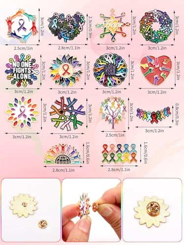 Image of JUNEBRUSHS 28pcs Cancer Awareness Pins Ribbon Lapel Pins for Cancer Fighters Survivors Inspirational Favor Charity Campaign Decor Accessories