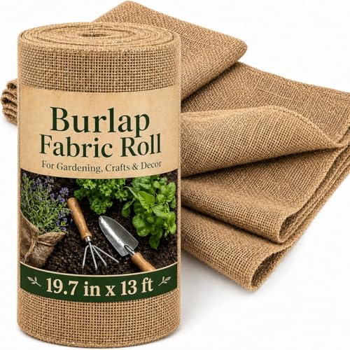 RAINFLOW Burlap Fabric Roll - Natural Gardening Burlap Roll 13 Feet x 19.7' Multipurpose Jute Fabric...