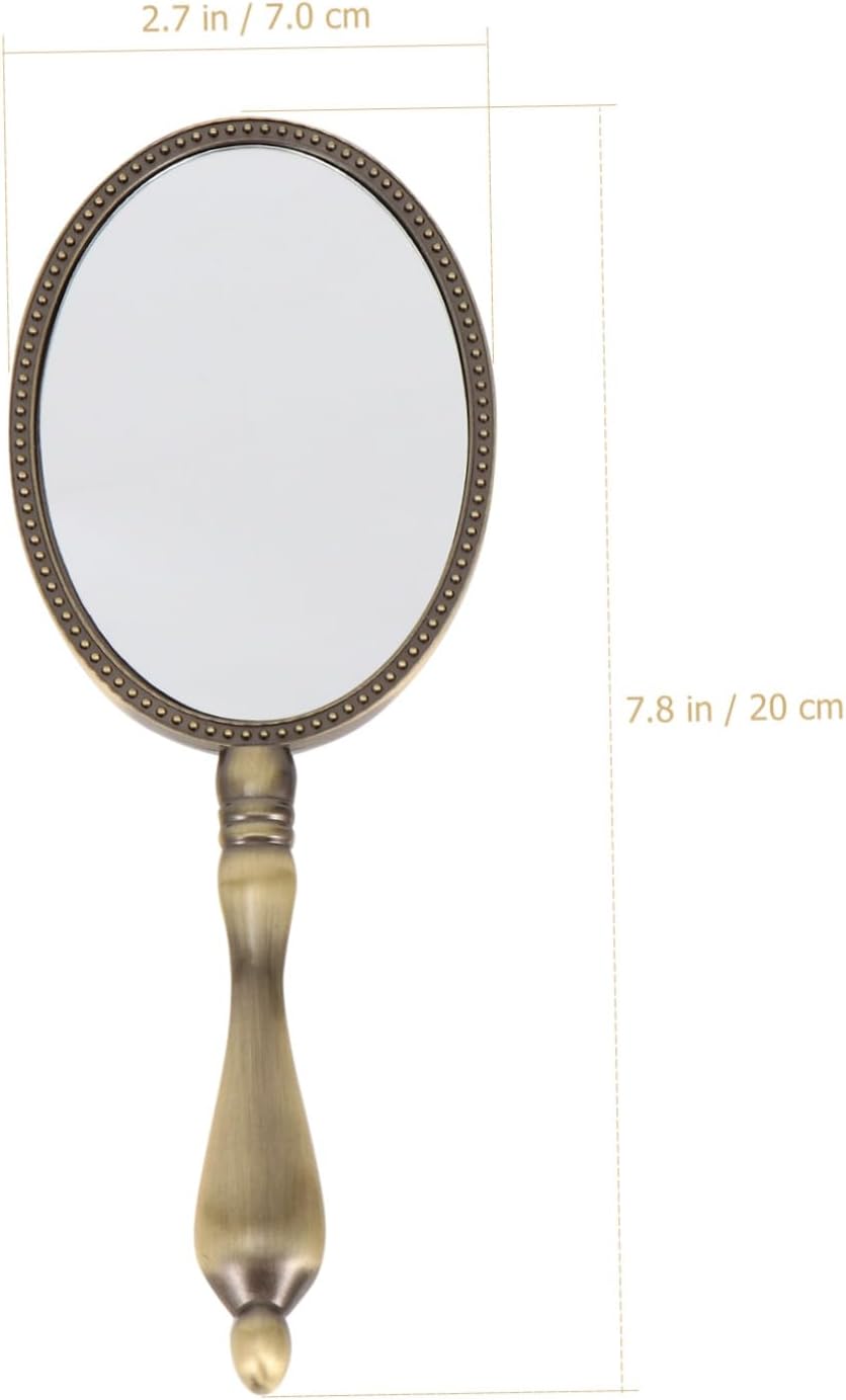 Garneck Vintage Style Handheld Makeup Mirror for Home Travel, Compact image 2