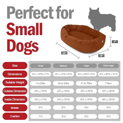 Image of Majestic Pet Suede Shredded Memory Foam Mix Calming Dog Bed Washable - Cozy Soft Round Dog Bed with Spine for Head Support - Fluffy Donut Dog Bed, 24 Inch, Rust