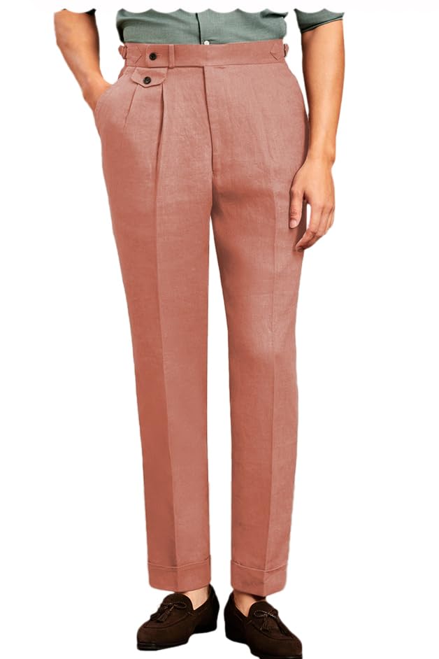 Mens Vintage Linen Pants Casual Elastic Waist Trousers Spring Lightweight Retro Suit Pants