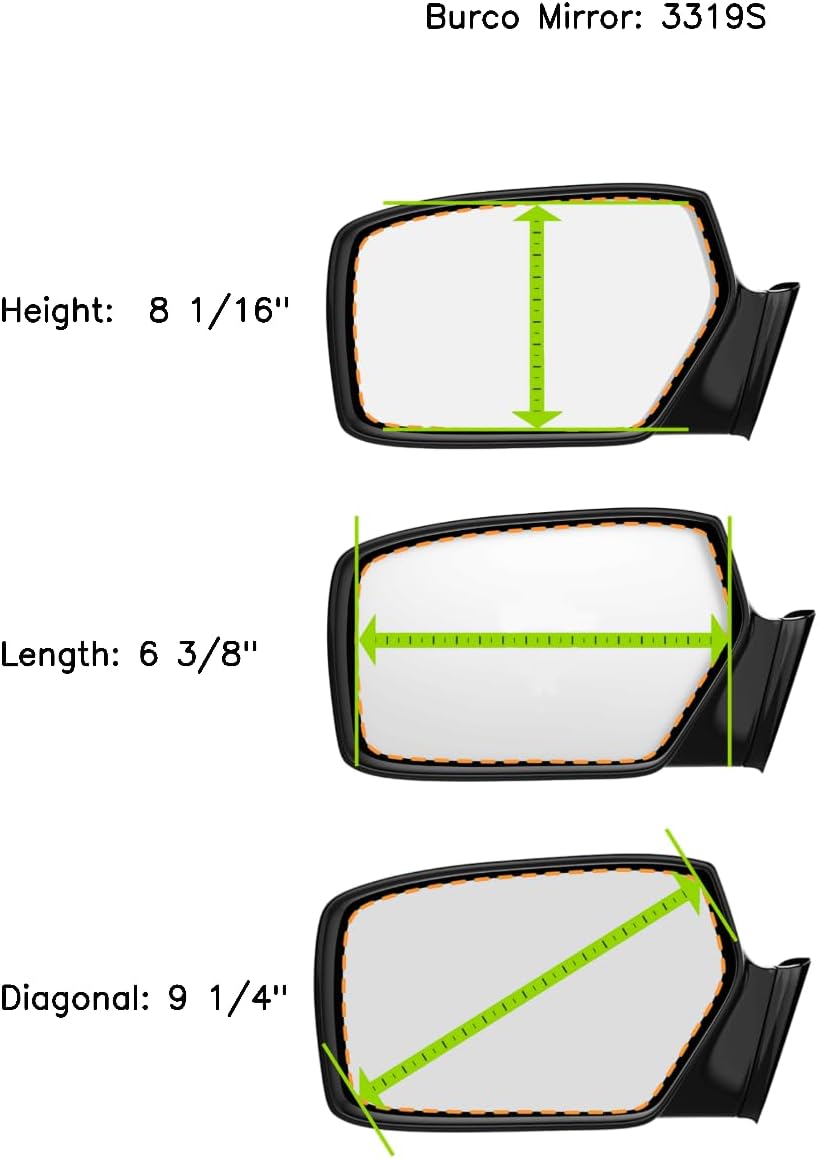 Burco 3319S Right Side Mirror Glass for Infiniti QX56, Nissan Armada, Titan