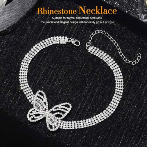 ACEDRE Rhinestone Butterfly Choker Necklace Silver Diamond Charm Bling Necklaces Jewelry for Women2