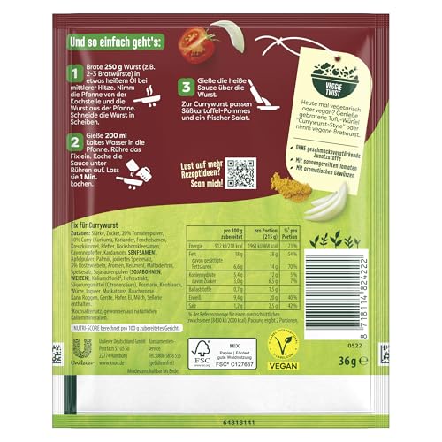 Knorr Fix Würzmischung Currywurst für eine würzige Bratwurst ohne geschmacksverstärkende Zusatzstoffe und Farbstoffe 36 g 1 Stück