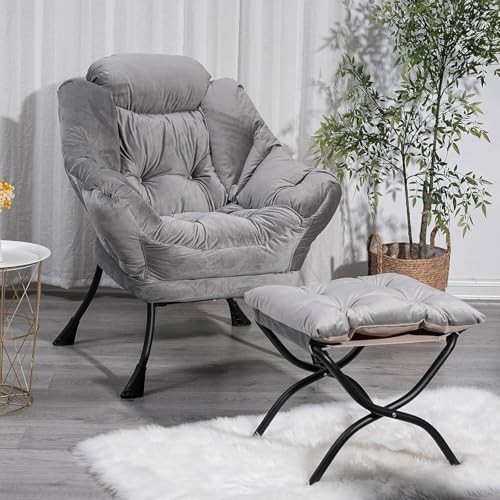 Sillón con taburete, reclinable con reposabrazos y bolsillo lateral, silla de relajación para salón, dormitorio, oficina