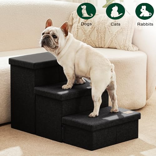 Love's cabin Dog Stairs with Storage, 3 Steps Wider Dog Steps for High Bed 18" H, Foldable Pet Stairs for Small Medium Large Dogs Cats for Bed Couch Car, Ramp with Zip up to 200 lbs, Black by Love's cabin - Used condition - Image 7