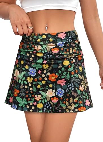Herou Women's Summer Casual Floral Mini Skirt Cover-up A Line Skirt with Stretchy Hidden Elastic Waistband4