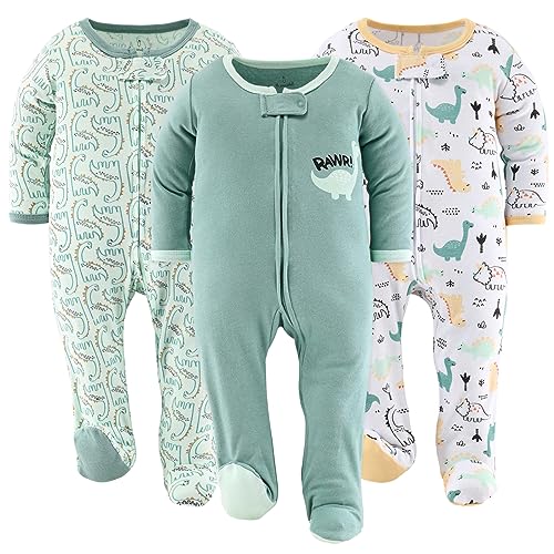 Image of The Peanutshell Footed Pajamas Sleepers for Baby Boys or Girls, Sleep and Play Footies, Unisex 3 Pack (0-3 Months) Green