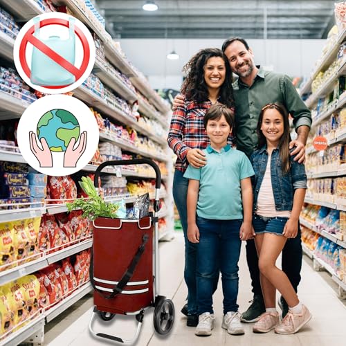 DIVID® Einkaufstrolley mit integrierter Sackkarre, 56LFassungsvermögen bis zu 50Kg belastbar,Klappbar,Umhängetasche und Kühlfach, Faltbarer Einkaufswagen (Rot) – Bild 4