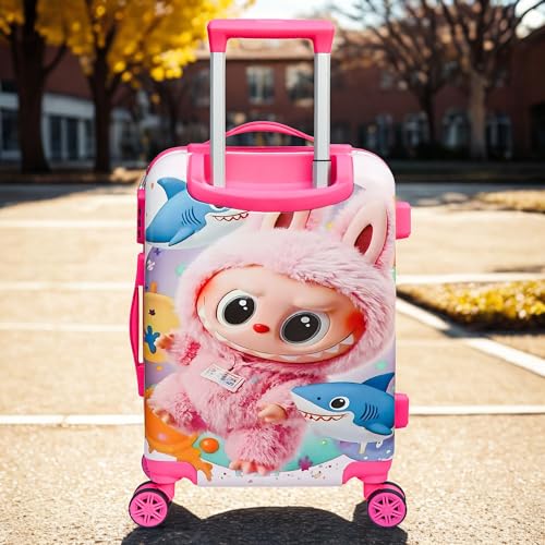 Image of ADSON Abs Kids Trolley 360 Rotating Luggage 360 Degree Wheels Cartoon Non-Breakable 20 Inch Kids Hardsided Suitcase with 4 Wheels, 360 Degree Wheel Travel Trolley Bag (Light Pink)
