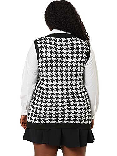 Agnes Orinda Plus Size Sweater Vest For Women V Neck Sleeveless Houndstooth Knit Pullover Sweater Vests Christmas 2X Black White #TOP4