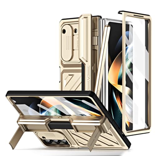 Coque Samsung Galaxy Z Fold 6 Doré avec Rangement Stylet, Film Écran et Verrouillage Charnière