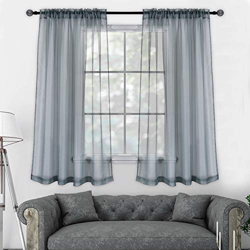 KEQIAOSUOCAI Grey Sheer Panels Curtains Set of 2 with 3 Inch Rod Pocket