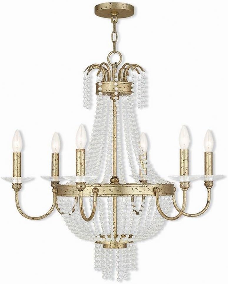 Livex Lighting 51846-91 Crystal Six Light Chandelier from Valentina Collection in Pwt, Nckl, B/S, Slvr. Finish, Brushed Nickel