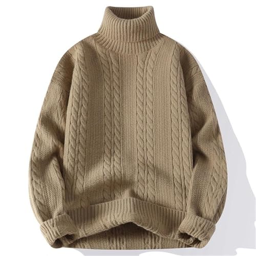 Men’S Loose Fit Solid Turtleneck Knitted Pullover Sweater Vintage Youthful Vitality Long Sleeve Jumper Top2