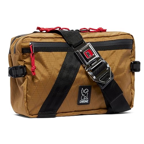 Chrome Industries Tensile Sling Bag, Crossbody Bag for Men and Women, PU Coated Zippers, Iconic Seatbelt Buckle, 7 L, Amber X