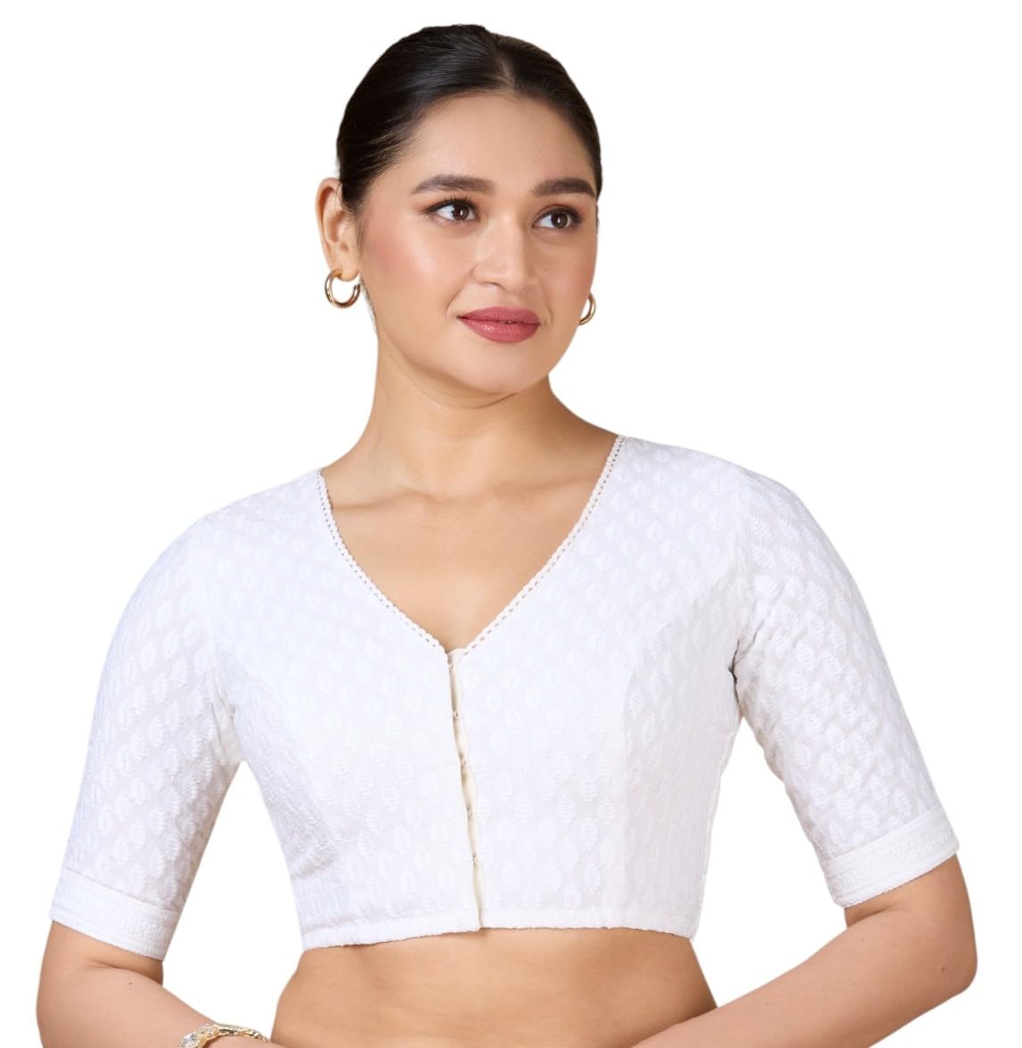 studio shringaar Women's White Viscose Rayon Chikankari Saree Blouse-picture-38