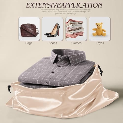 Manyshofu 7 Pack Satin Dust Bags for Handbags & Shoes - Silky Beige Drawstring Bags - Dustproof Protector Travel Storage Pouch (19.6 x 15.7)4