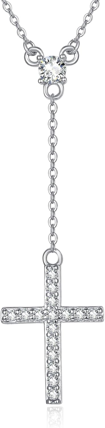 PRAYMOS Faith Cross Necklace for Women 925 Sterling Silver Pendant Necklace With Birthstone Initial Christian Religious Confirmation Baptism Christmas Gifts