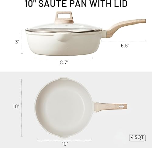 Miniatura 2 de CAROTE Sartén Antiadherente Profunda de 10 Pulgadas para Freír con Tapa, Sartén Jumbo de 4.5 Cuartos para Saltear con Pico Vertedor, Sartén para