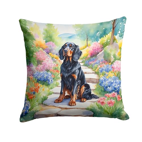 Caroline's Treasures Gordon Setter Spring Path Throw Pillow Machine Washable, Indoor Outdoor Decorative Pillow for Couch, Bed or Patio, 14Hx14W