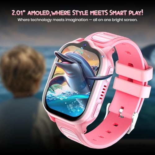 Image of GameSir TrackNova 4G /5G Kids Smartwatch | Live GPS Tracking | App Control | HD Video Call | Games | Family Chat | SOS Safety Alert | IP67 | Camera | FaceLock | 800mAh Long Battery Life - (Pink)