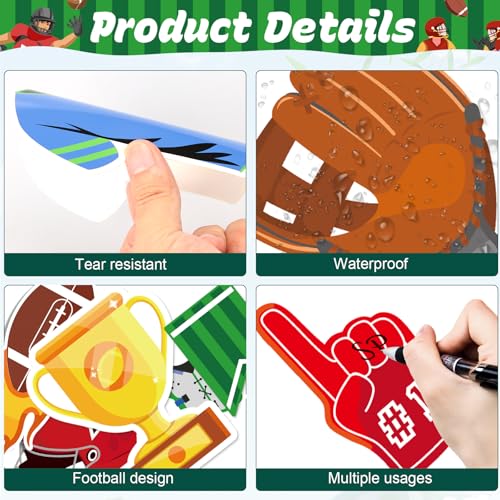 Image of HIQINLUG Football Bulletin Board Decorations Set Sports Bulletin Boards Cutout Sports Theme Party Classroom Decoration Name Tags Cutouts for School Classroom Home Wall Football Touchdown Themed Decor