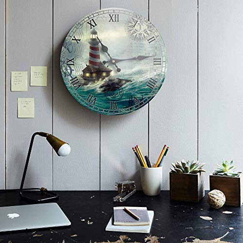 Sea Creations Wooden Wall Clock - Coastal, Nautical, and Beach Themed | Decorative and Aesthetic 13" Timepiece | Ideal for Home or Beach House Decor | Living Room, Bedroom | Lighthouse - Image 2