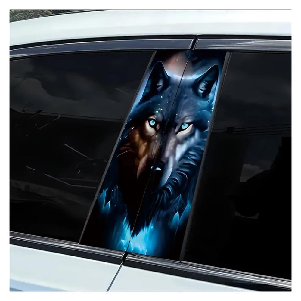 Auto Accessory 2 Pieces of Car Window Pillar Stickers Wolf Head Smooth Material Protection Film