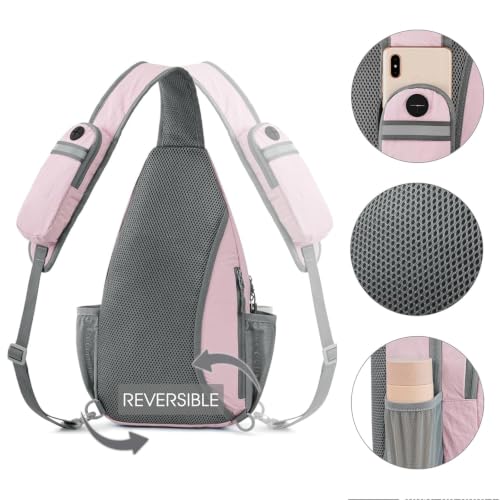 Image of G4Free Sling Bag for Men Women, RFID Blocking Crossbody Bag, Daily, Travel | Durable Polyester Fabric, 10L, Perfect for work, shopping, weekend outings, Hiking, Reversible Shoulder Strap, (Pink)