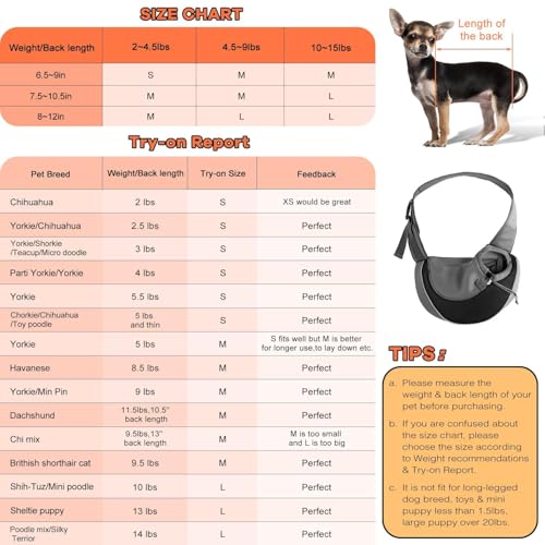 YUDODO Pet Sling Carrier for Small Dogs & Cats – Hands-Free Puppy Carrier with Safety Hook, Large Zipper Pocket, Soft Breathable Mesh, Adjustable Strap & Reflective Strip (Black 1.0 S) - Image 4