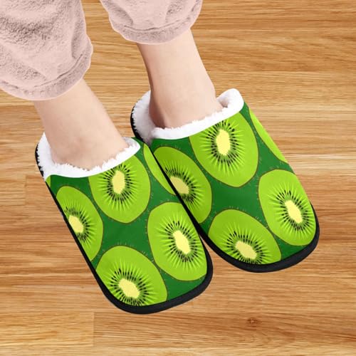 visesunny Funny Slippers for Women Men Soft Plush Warm Fuzzy Winter holiday slippers Green Kiwi Fruit Cozy House Slippers Comfy Bedroom Slippers Indoor Outdoor Shoes2