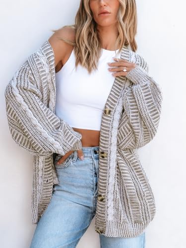CUPSHE Women's Oversized Cardigan Sweater Open Front 2025 Fall Long Sleeve Chunky Knit Button Loose Outwear with Pockets2