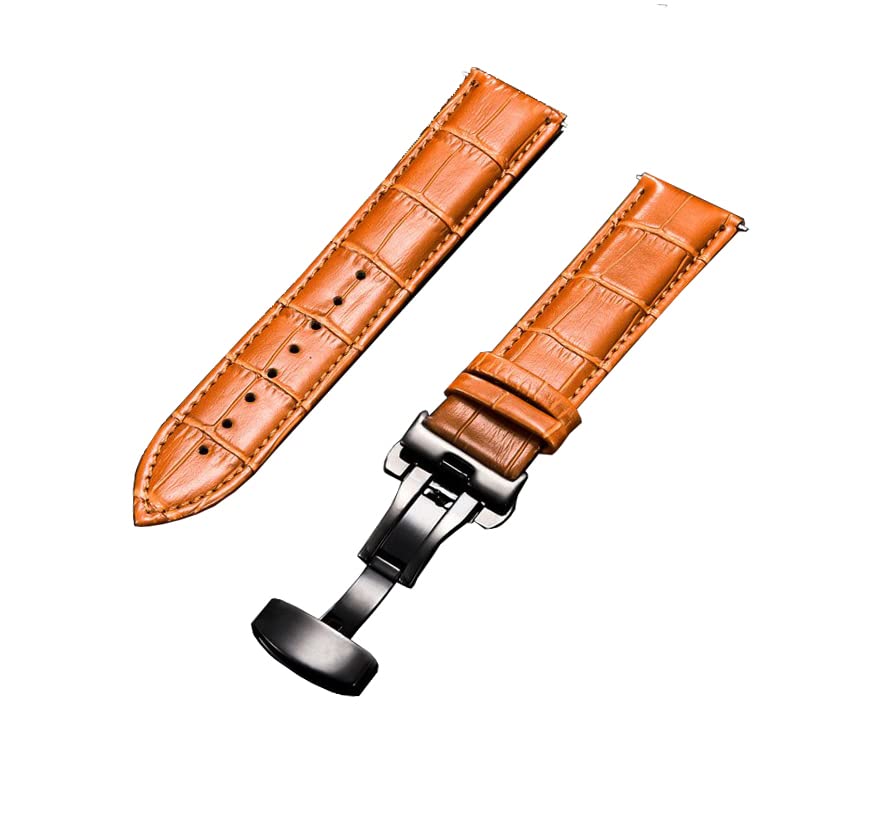 Image of 18mm 19mm 20mm 21mm 22mm 23mm 24mm Genuine Leather Butterfly Deployment Clasp Buckle Watch Band Strap Black Dark Brown TAN Blue Rose Black Gold White