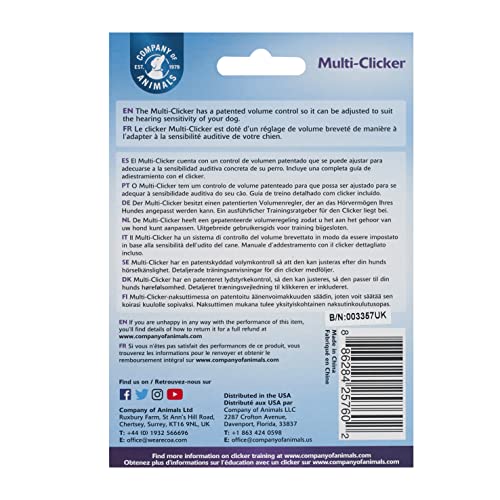 COMPANY OF ANIMALS Multi-Clicker, Hundezubehör, Lautstärkeregler mit 3 Stufen, verstellbare Handschlaufe, Hundeclicker, zum Hundetraining, auch für geräuschempfindliche Hunde und Welpen.