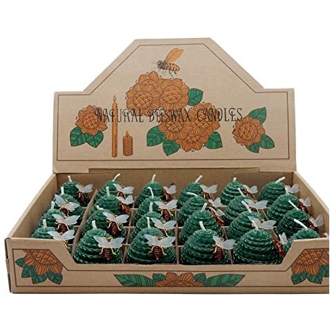 Green Pastures Wholesale 24 Piece Small Dark Green Beehive Candles, 3" by 3" Cover