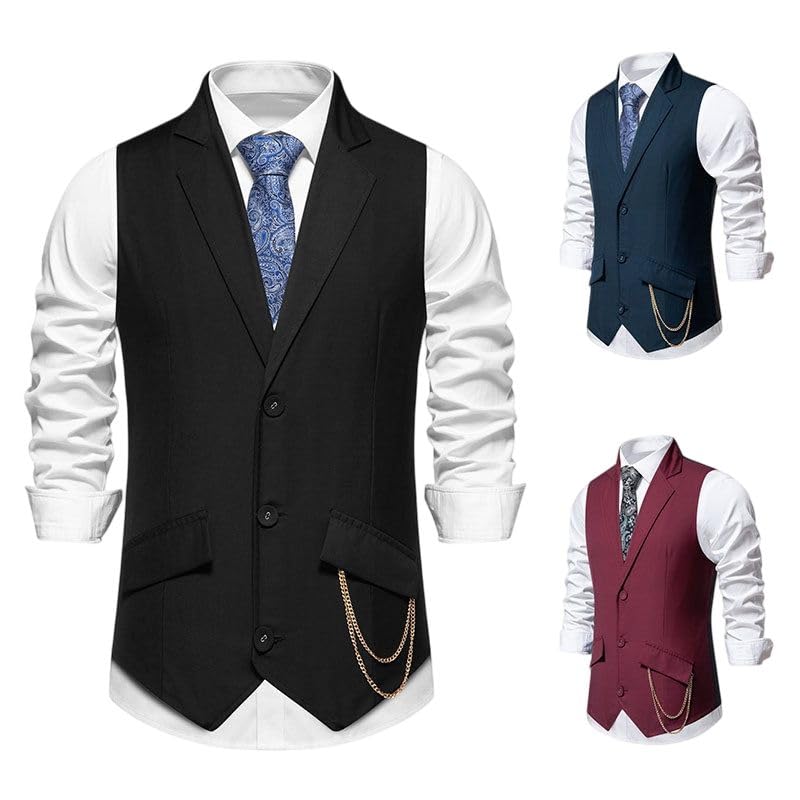Chaleco de traje formal hombre con solapa y cadena boda 3