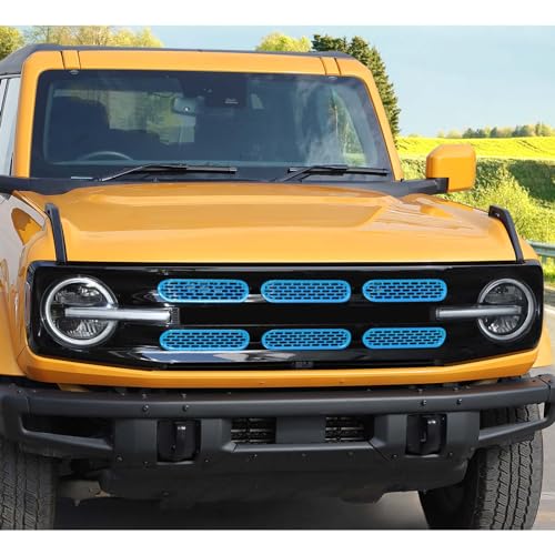 Image of Jimen Compatible with Ford Bronco 2021-2023, 6PCS Front Grille Inserts Mesh Grill Cover Exterior Trim Accessories (Light Blue)