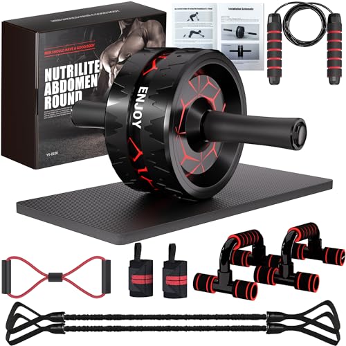 Readaeer Ab Roller Wheel, Ab Exercise Wheels Kit with Ab Roller, Resistance Bands, Knee Mat, Jump Rope, Push-Up Bar