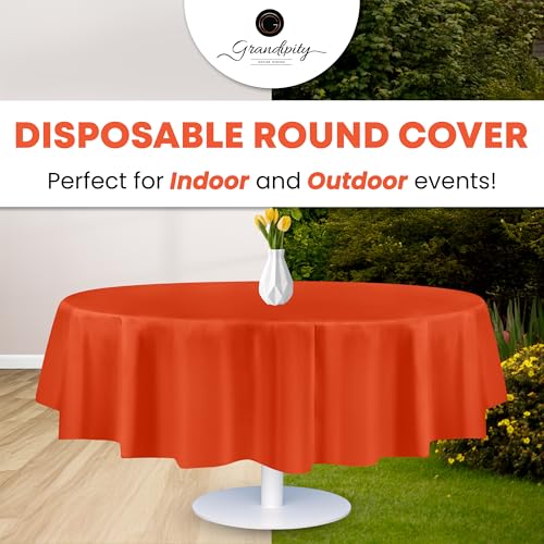 Image of Grandipity 24 Pack Premium Disposable Plastic Tablecloth 84 inch Inch Decorative Round Table Cover - Orange